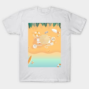 Beach, top view, summer accessories illustration T-Shirt